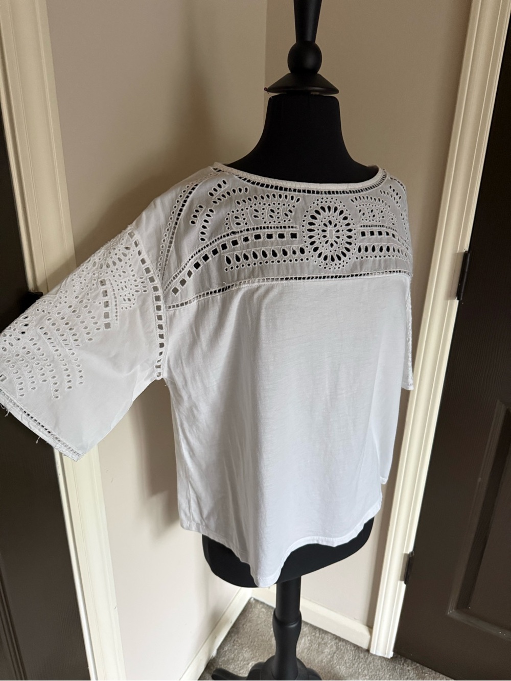 Ralph Lauren White Short Sleeve Eyelet Crochet Top